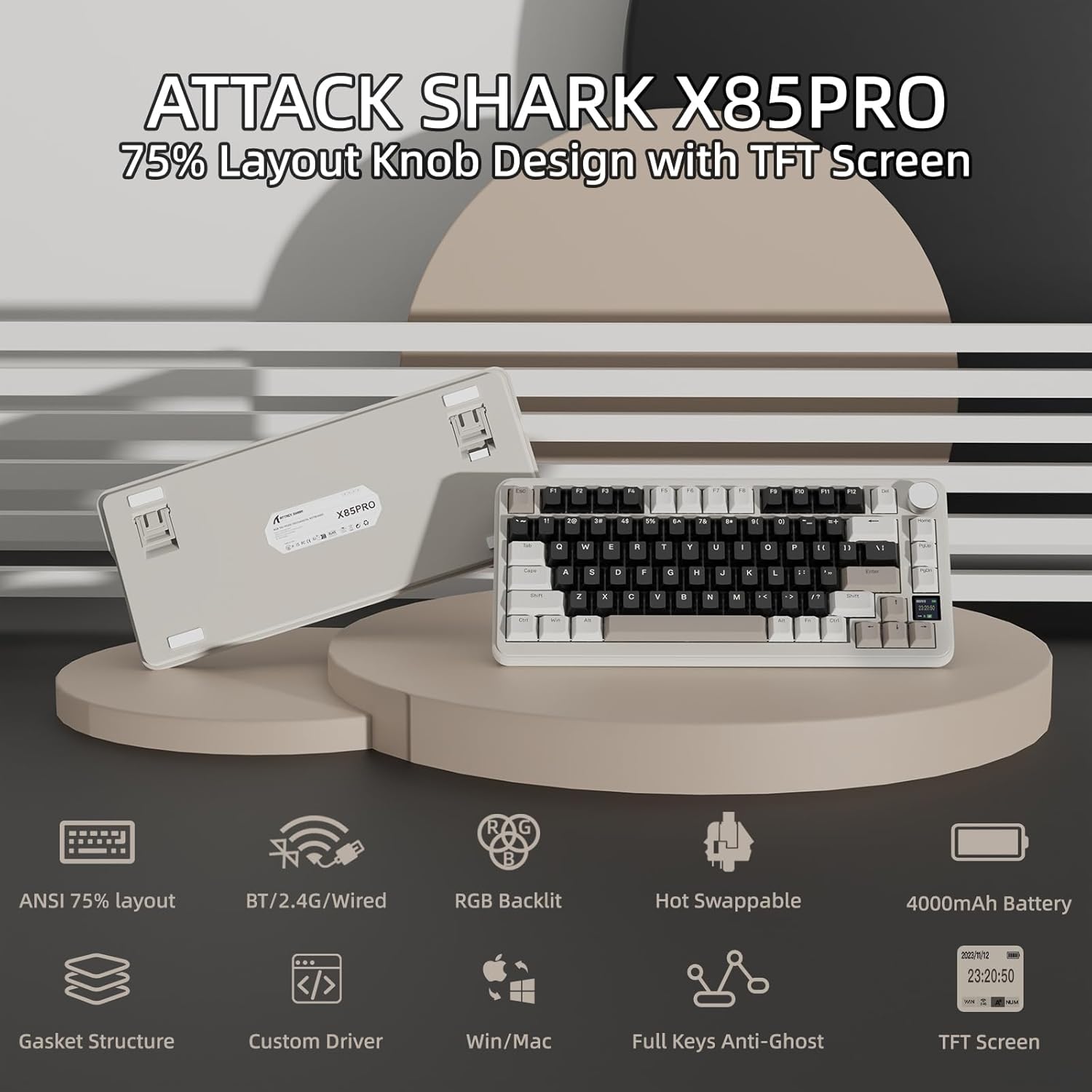 Attack Shark Keyboard X85 Pro Mechanical Gaming Keyboard Wireless Blueberry Switch Attack Shark Keyboard X85 Pro Mechanical Gaming Keyboard Wireless Blueberry Switch